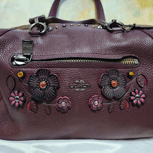 RARE Coach Willow Floral Detail Primrose Satchel, Color: Oxblood, Style 55518 - Picture 5 of 16